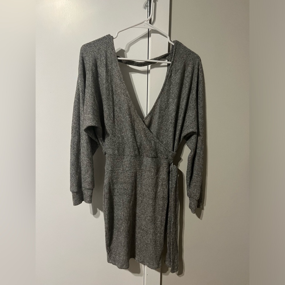 Gray Knit Wrap Dress